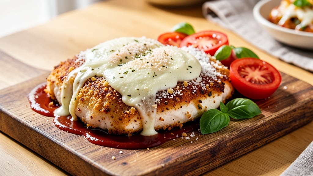 Baked Breaded Chicken Parmesan Recipe: Triple-Layered Crunch With Cheese Rivers