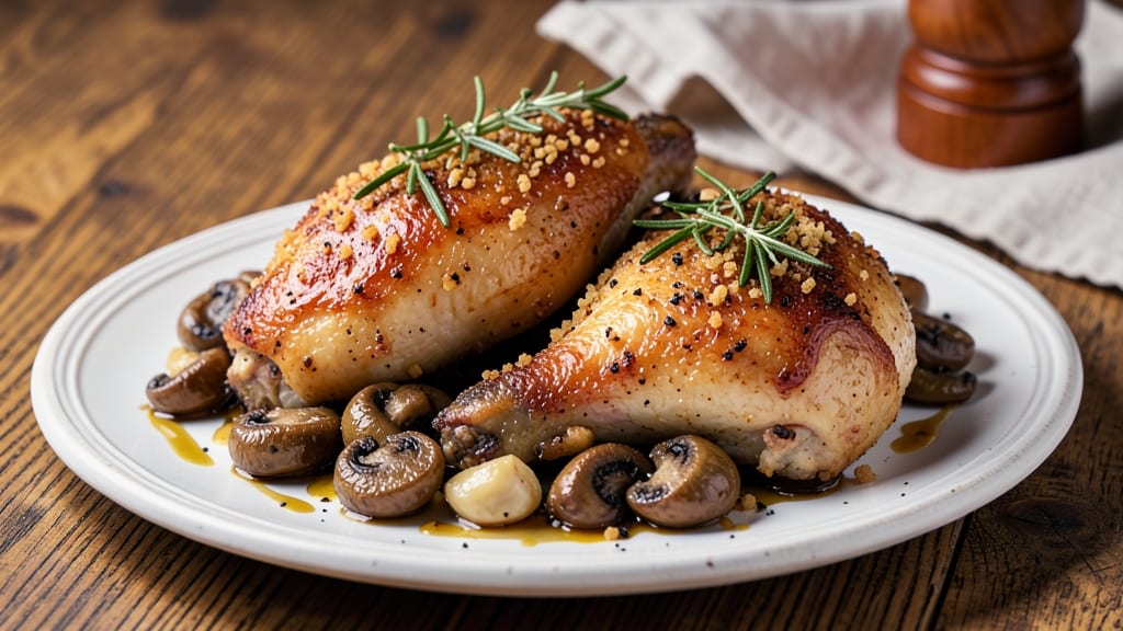 Baked Chicken Thighs With Mushrooms Recipe: Savory Herb Crust and Earthy Mushroom Sauce