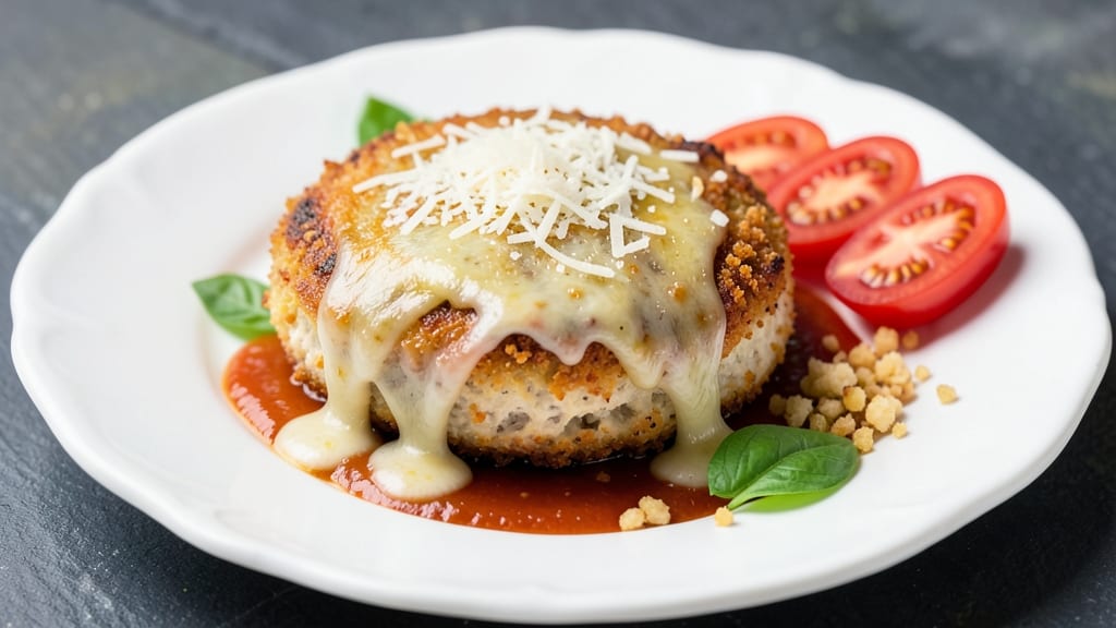 Baked Chicken Patty Parmesan Recipe: Triple-Layered Crunch With Gooey Cheese Rivers