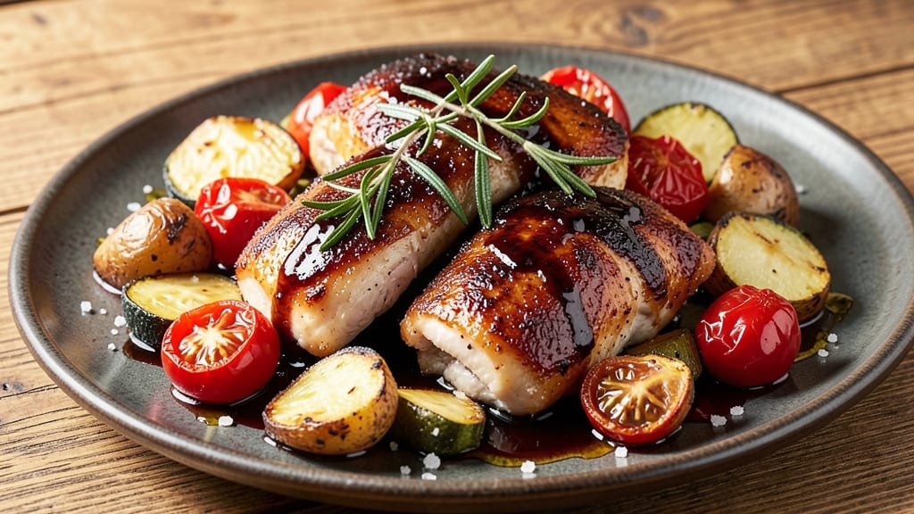 Balsamic Chicken With Roasted Vegetables Recipe: Sweet-Tangy Glaze Meets Caramelized Crispness