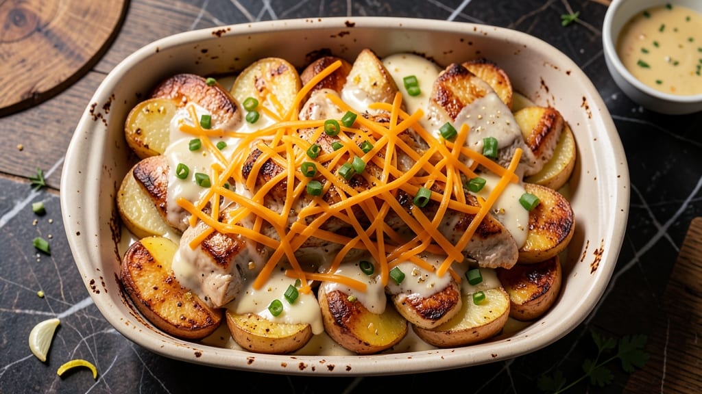 Baked Potato and Chicken Casserole Recipe: Cheesy Layered Comfort in One Bake